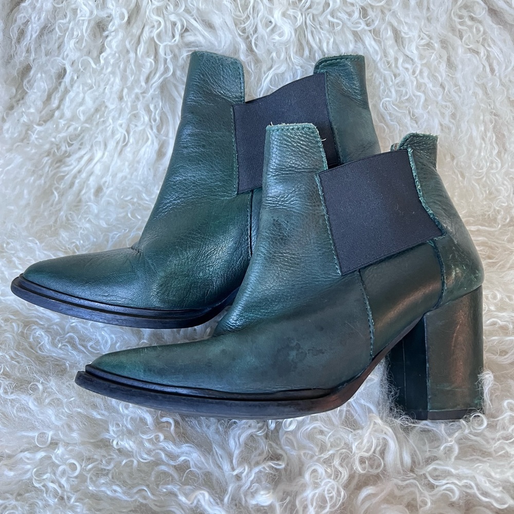 Vintage Green Leather Booties